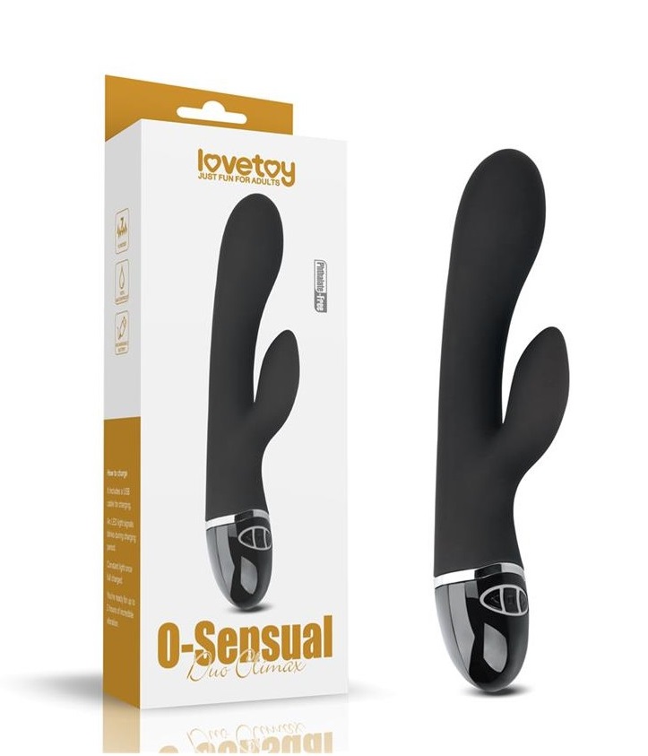 Vibrator Rabbit O-Sensual Clit Duo Climax 7 Moduri Vibratii Silicon USB Negru 22 cm, Nr. 6, Erotic24.ro