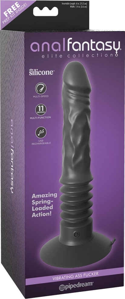 Vibrator Ass Fucker, 11 Moduri Vibratiii, Silicon, USB, Negru, 33.8 cm, #5, Erotic24.ro