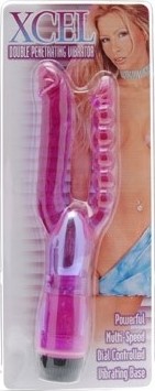 Vibrator Dublu XCEL, Multispeed, TPE, Mov, 25 cm, #4, Erotic24.ro