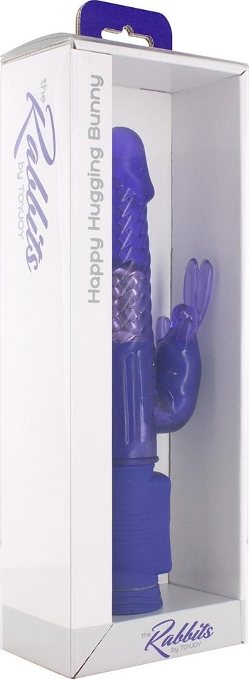 Vibrator Happy Hugging Rabbit, 8 Moduri Vibratii + 4 Viteze Rotatie, TPE, Mov, 22.5 cm, #2, Erotic24.ro