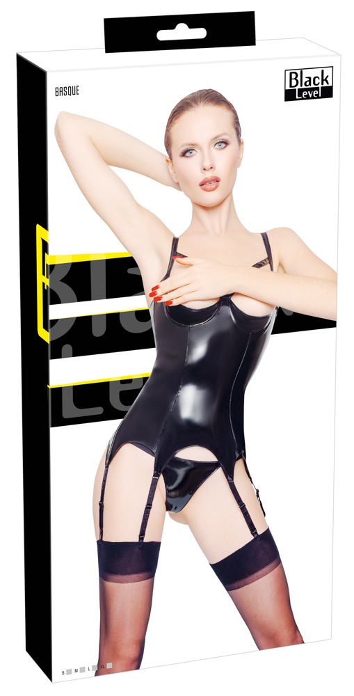 Corset si Bikini din Vinil, Open-Cups, Negru, S, Nr. 7, Erotic24.ro