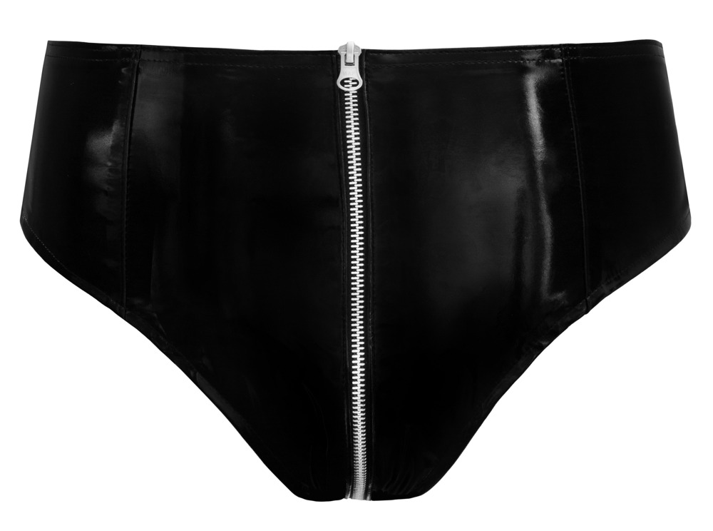 Pantaloni Scurti din Vinil cu Fermoar, Negru, M, #5, Erotic24.ro
