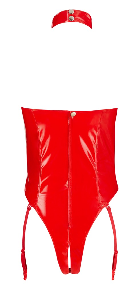 Body din Vinil cu Decupaje si Jartiere, Rosu, S, #10, Erotic24.ro